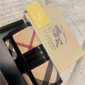 Burberry Beige and Black Checkered Wallet